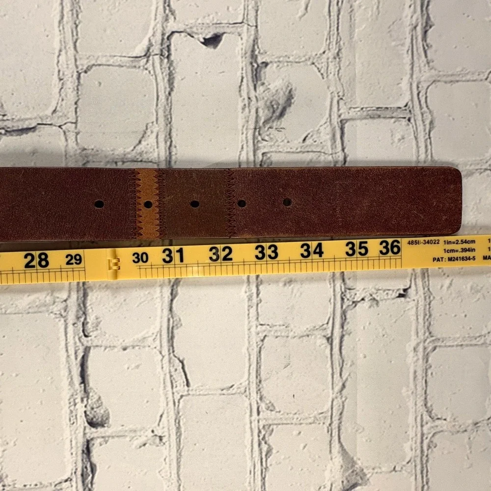 Unbranded Leather Belt Womens 32 Brown Good Patchwork Zigzag Stitch Brass Buckle